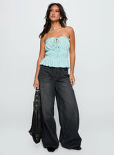 Sombre Tie Detail Strapless Top Blue